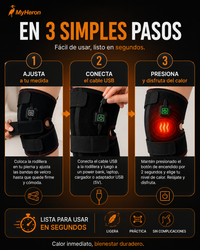Rodillera Térmica MyHeron, características: 3 niveles de calor, USB universal y ajuste cómodo