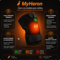 Cómo usar la Rodillera Térmica MyHeron en 3 pasos: ajustar, conectar por USB y presionar para el calor