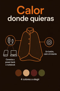 Cómo usar el Poncho Térmico Eléctrico MyHeron: conecta a power bank o notebook, un botón, 4 colores